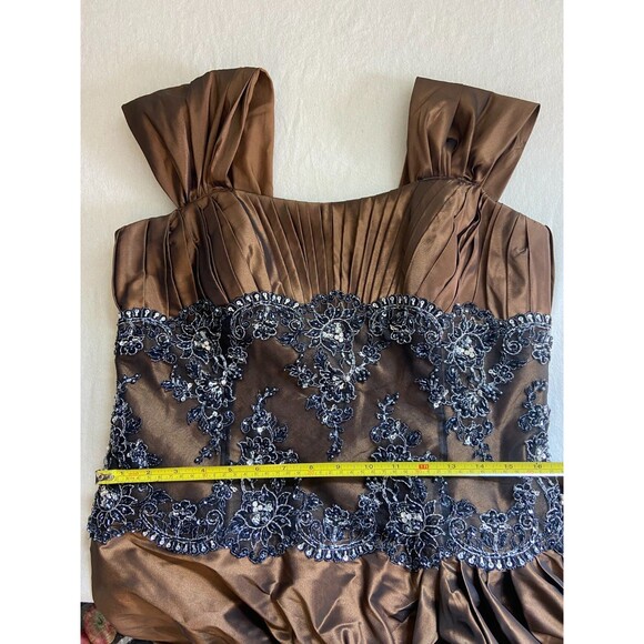 Rina Di Montella Sz 16 Brown Beaded Sequin Ballgown Steampunk Whimsigoth Dress - Picture 10 of 15